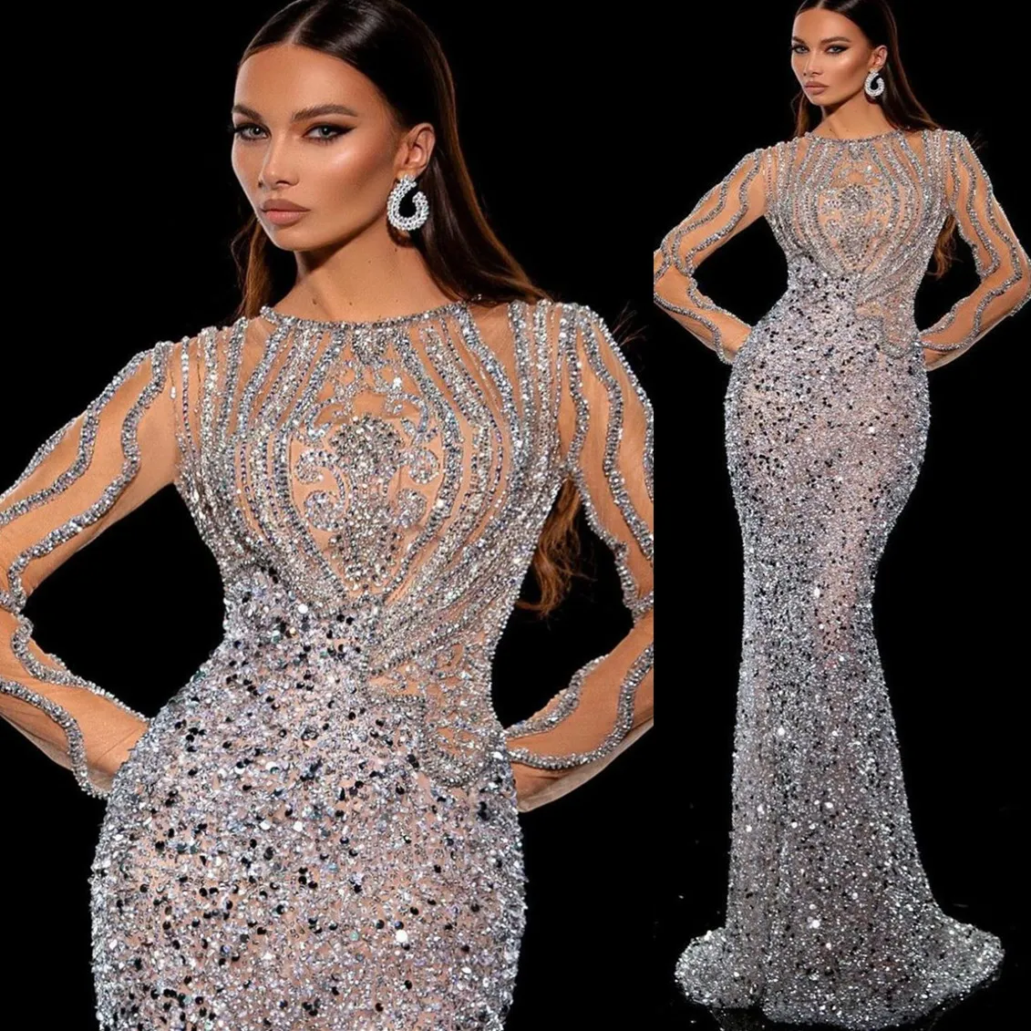 Luxury Royal Blue Evening Dresses Beaded Crystals Sheer Neck Mermaid Arabic Aso Ebi Party Gowns prom dresses    cg20156 main image 1