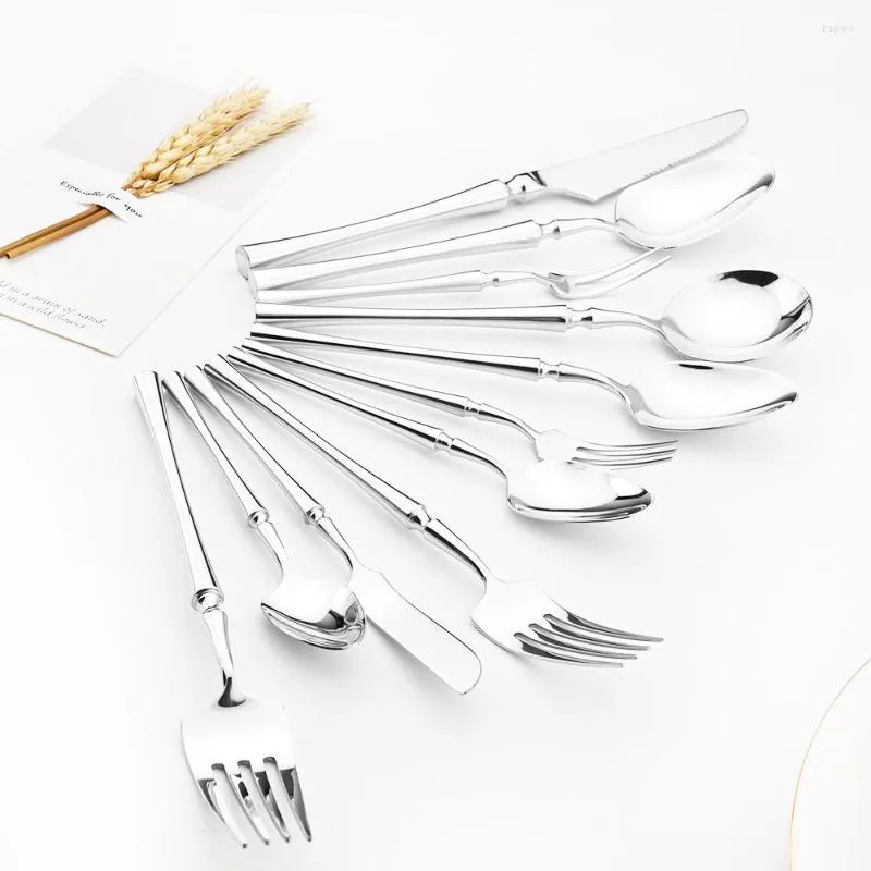 Dinnerware Sets Mirror Dinner Knife Fork Spoon 18/10 Stainless Steel Set Unique Luxury Cutlery Silverware Tableware Drop