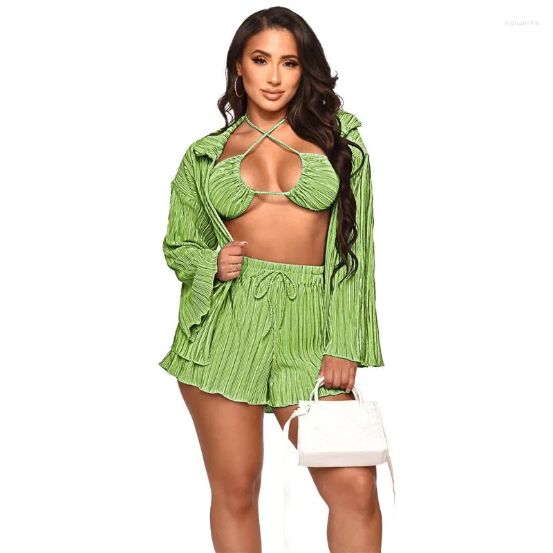 Women's Swimwear Women Beach Outlet Summer Dress Cover Up Tunic For Sexy Bikini Cardigan Shorts Three Piece Suit Solid Polyester 2022 Pareo