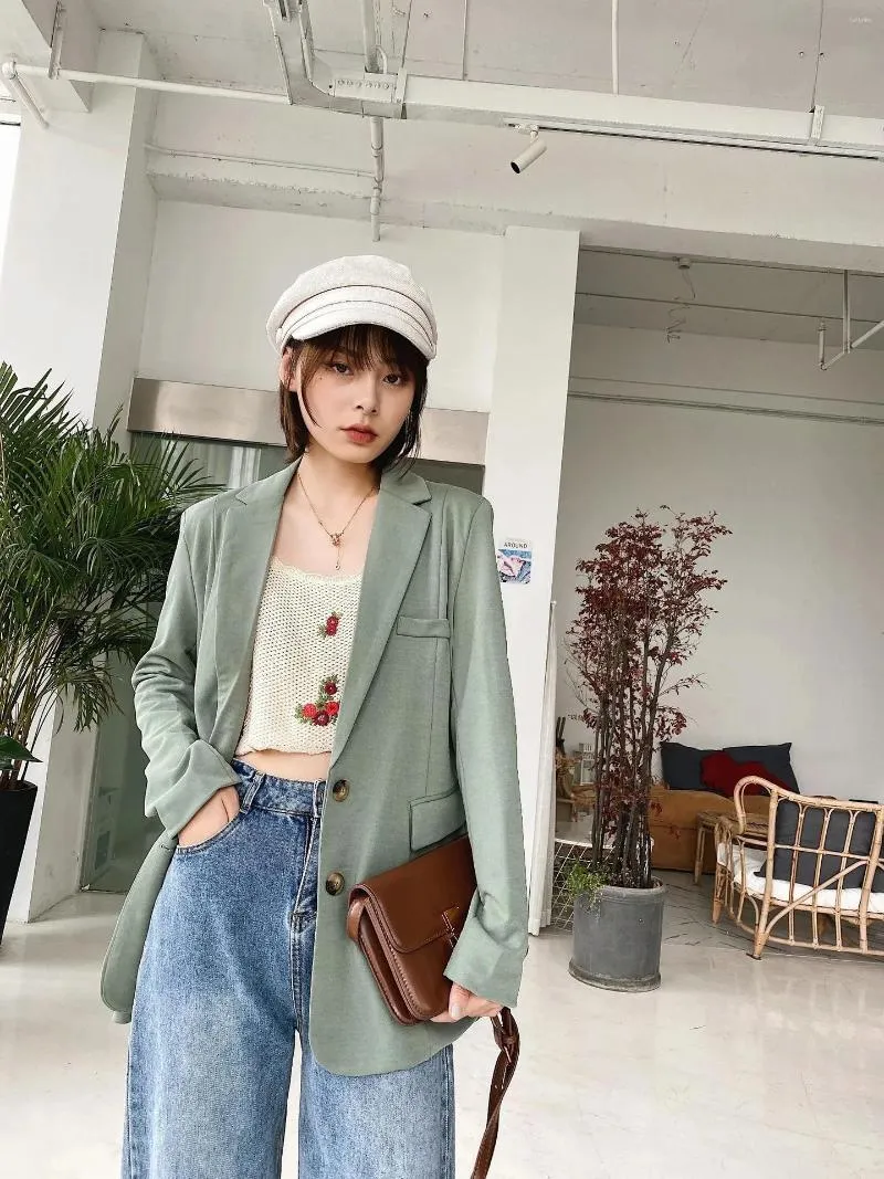 Women's Suits 2022 Autumn Woman Coats OL Style Female Notched Collar Suit Jacket Ornate Buttons Casual Green Long Blazers