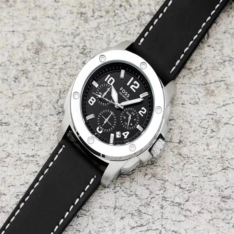 Brand Watch Men Foss Multifunction Style Leather Strap Quartz handledsklockor Sm￥ urtavla kan fungera FO12230A