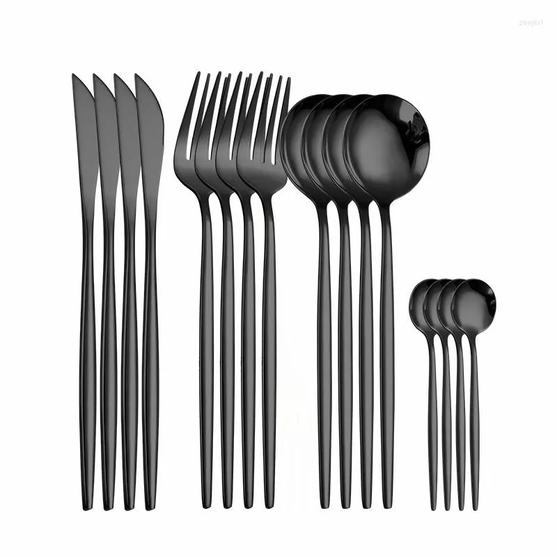 Ужин наборы посуды черные посуды Forks Nives Spoons Sutlery Set Set Set Undernable Steel Kitchenware 16pcs Luxu