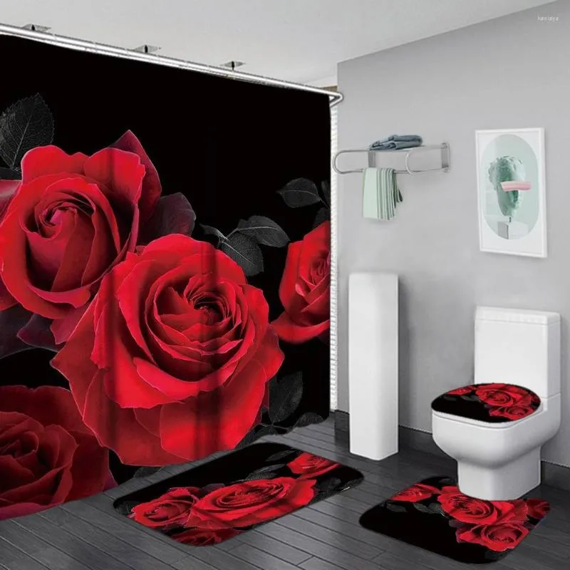 Bath Accessory Set Waterproof Bathroom Shower Curtain Valentine's Day Gift Curtains Anti-skid Rugs Toilet Lid Cover Mat