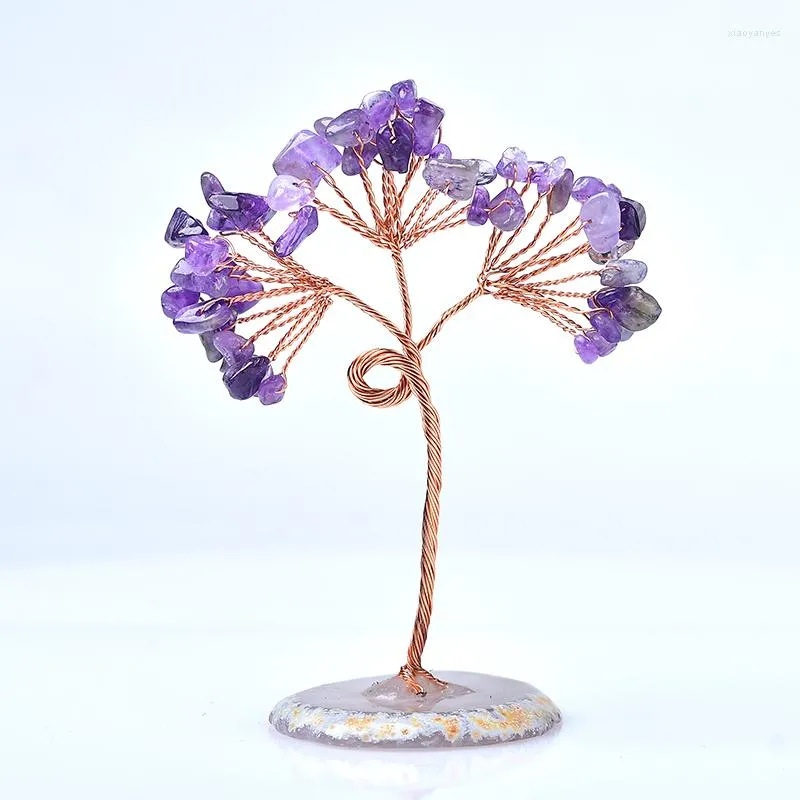 Decorative Figurines 1PC Natural Crystal Tree Of Life Agate Stones Gem Slice Chakra Base Reiki Rock Mineral Quartz Home Decor Luckily Gift