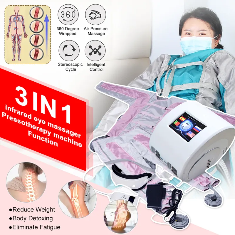 Professionell helkroppsmassager högeffekt Pressoterapi Kropp Conturing Air Pressure Slimming Massage långt infraröd lymfatisk avgiftning Skönhetsmaskiner