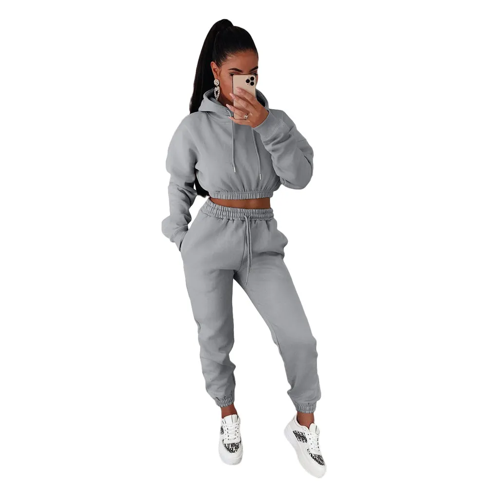 Ny höst Winter Jogger passar Women Fleece Tracksuits Lång ärm Hooded Hoodie och Sweatpants Tvådelade uppsättningar Matchande tröjor Casual sportkläder 8809