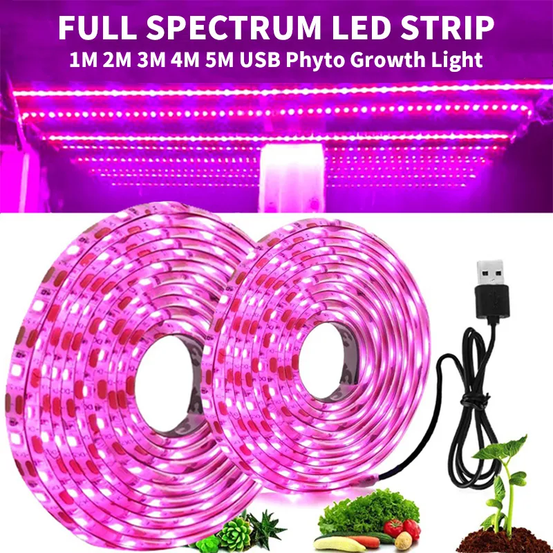 5v usb led cresce a luz espectro completo 1-5m planta tira lâmpada phyto para estufa flor mudas crescer tenda hidropônica