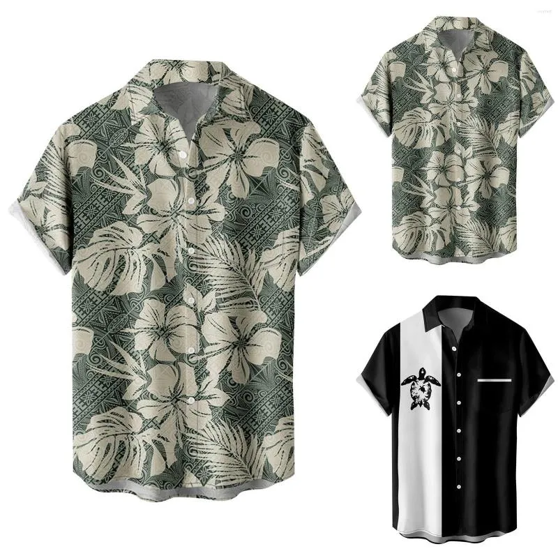 Herren-Freizeithemden, Herren-Pyjama-Strampler, Mode und Freizeit, 3D-Digitaldruck, Schnalle, Revers, Kurzarm-Shirt-Oberteil-Set