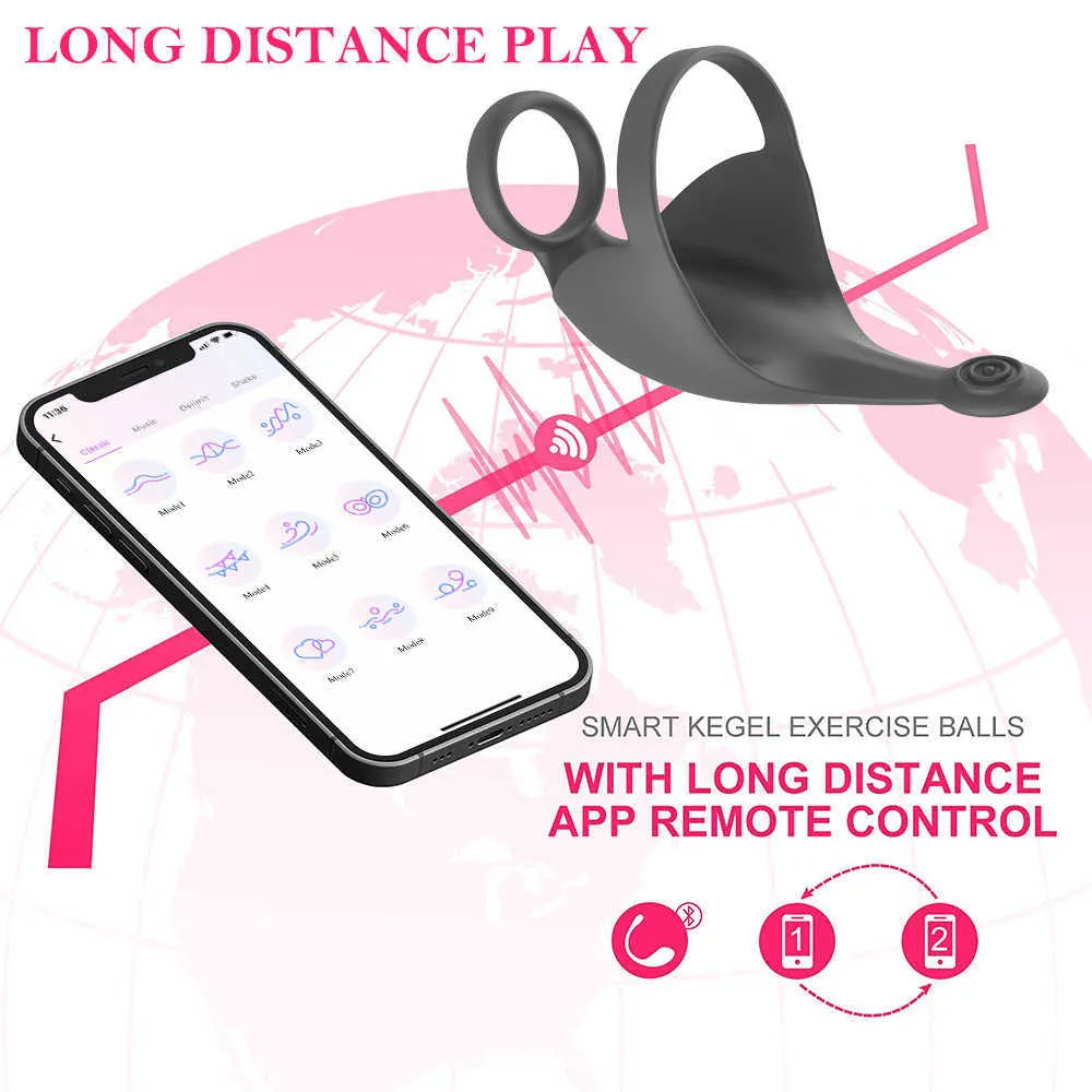 Artículos de belleza APP Control Pene Cock Ring Dildo Vibradores para hombres Masturbador Castidad Testículo Vibrador Pareja Anillos juguetes sexy Adultos 18