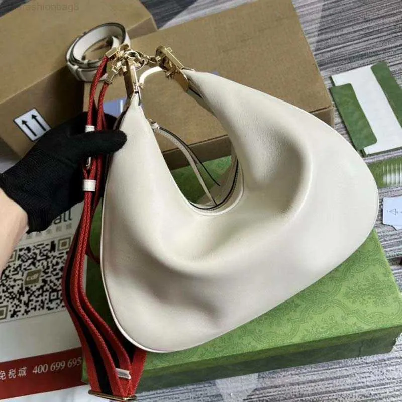 Neueste Luxus Designer Tasche Top Qualität Half Moon Hobo Attache Umhängetaschen EINE Haken Web Strap Handtaschen Druck Crescent Frauen tote