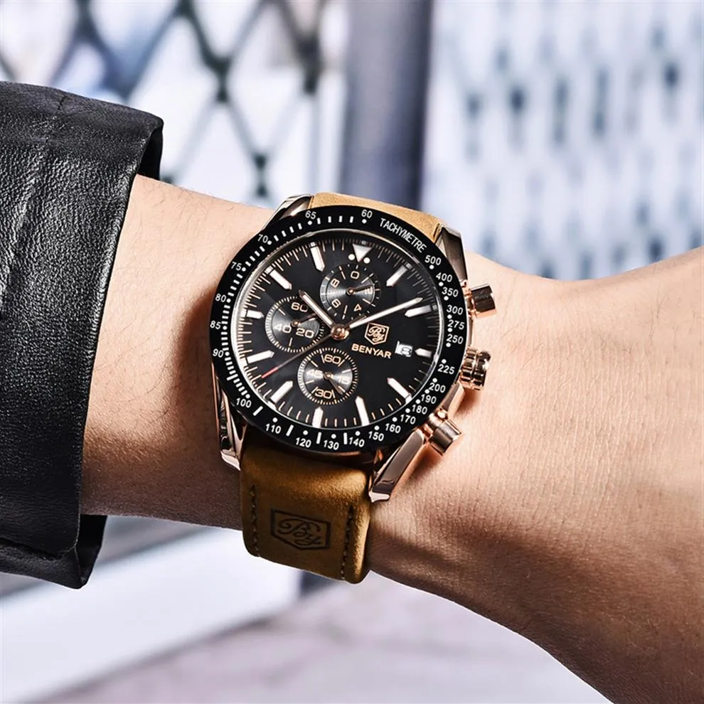 Benyar 2019 Hommes montres pour faire une marque de luxe Business Steel Quartz Watch décontracté étanche mâle mâle Relogo Masculino236Q