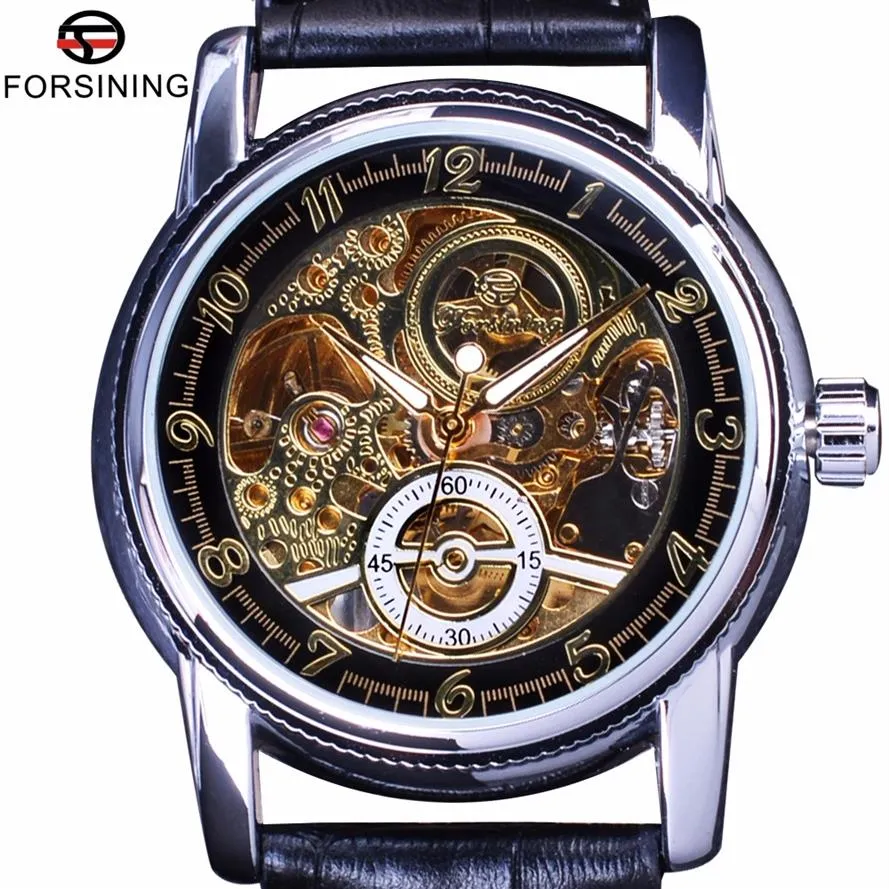 Forsining Automatic Watch Transparent Men Fashion Casual Genuine Leather Mens Skeleton Watches Top Brand Luxury Male Wristwatch218n