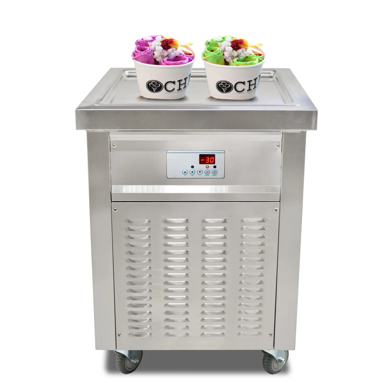Free shippping to door Commercial kitchen appliances ETL CE single square 52x52cm pan thai ROLL FRIED ICE CREAM MACHINE