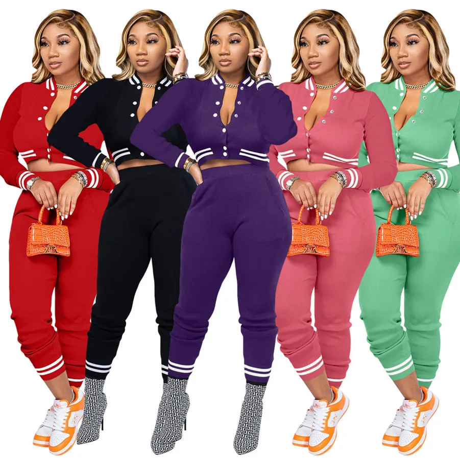 2024 Designer Femmes Survêtements En Gros Assorti Ensemble Boutons Occasionnels Pantalon Deux 2 Pièces Ensembles Sweat Costumes Baseball Veste Pantalons Tenues Automne Vêtements D'hiver 9124