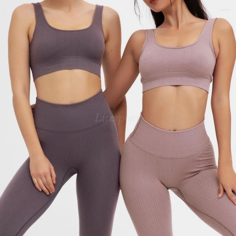 Koşu Setleri Profesyonel Takım 2 Parça Gym Set Egzersiz Giysileri Kadınlar için Push Up Crop Tepeleri ve Yüksek Bel Tayt Ropa Deportiva