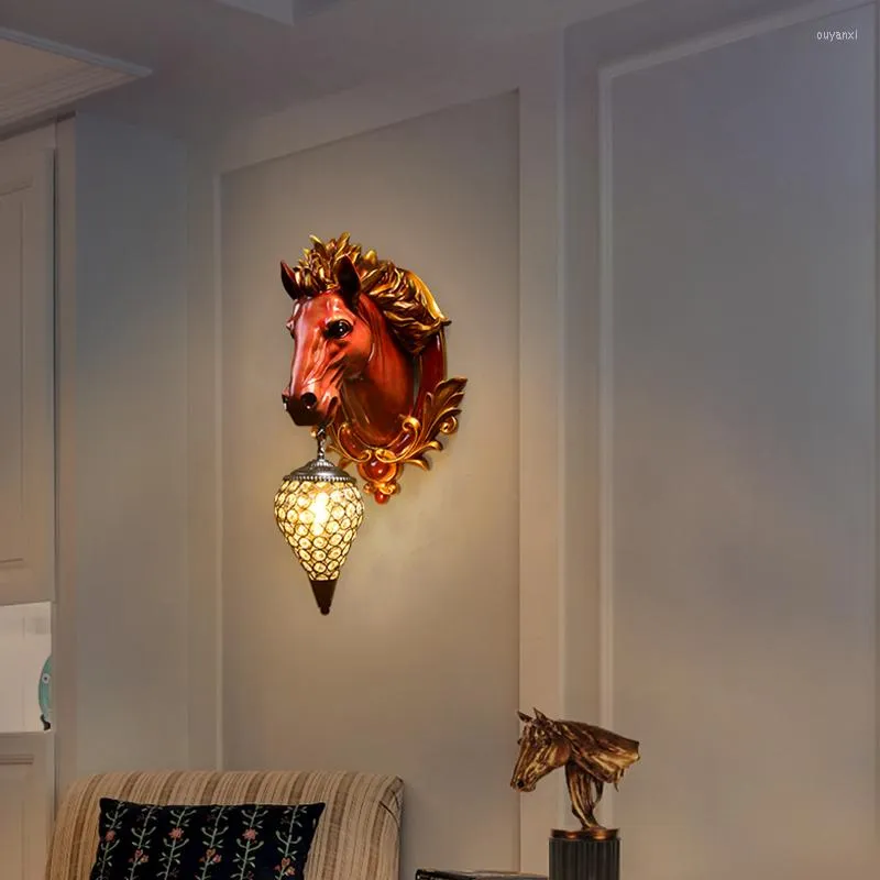 Wall Lamps Retro Resin Horse Head Lamp LED Modern Decor For Living Room E27 Corridor Aisle LOFT Indoor Home Lighting