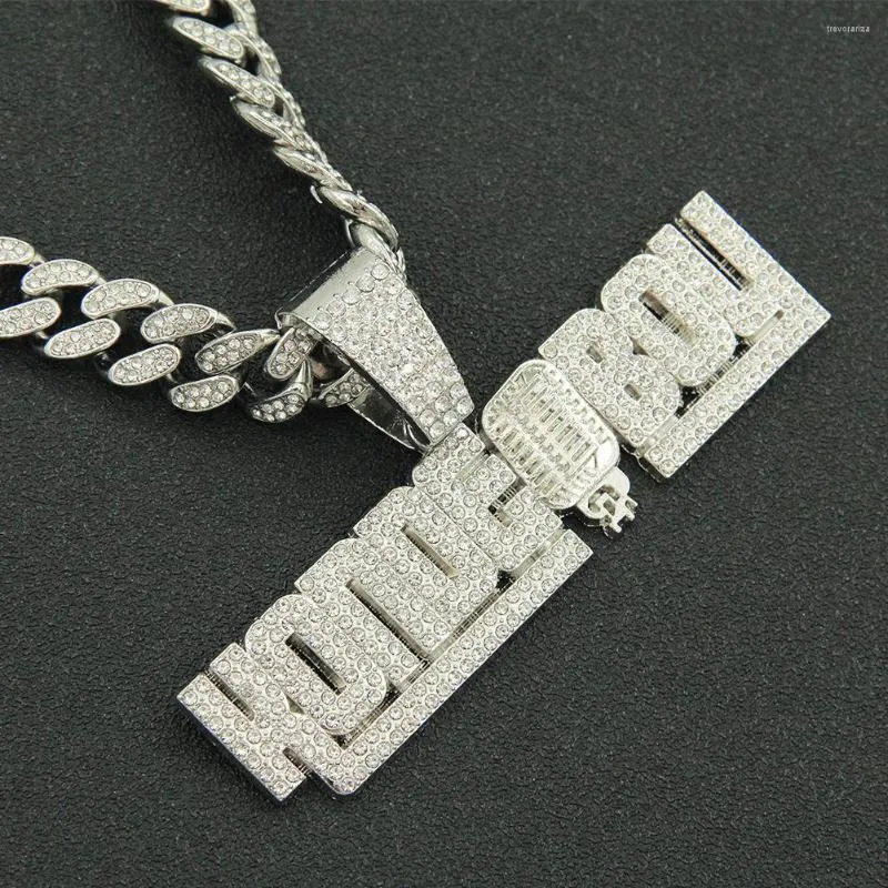 Ketten Iced Out Cuban Bling Diamant Buchstabe KONDE BOY Strass Anhänger Herren Halsketten Goldkette Charme Hip Hop Schmuck für Männer