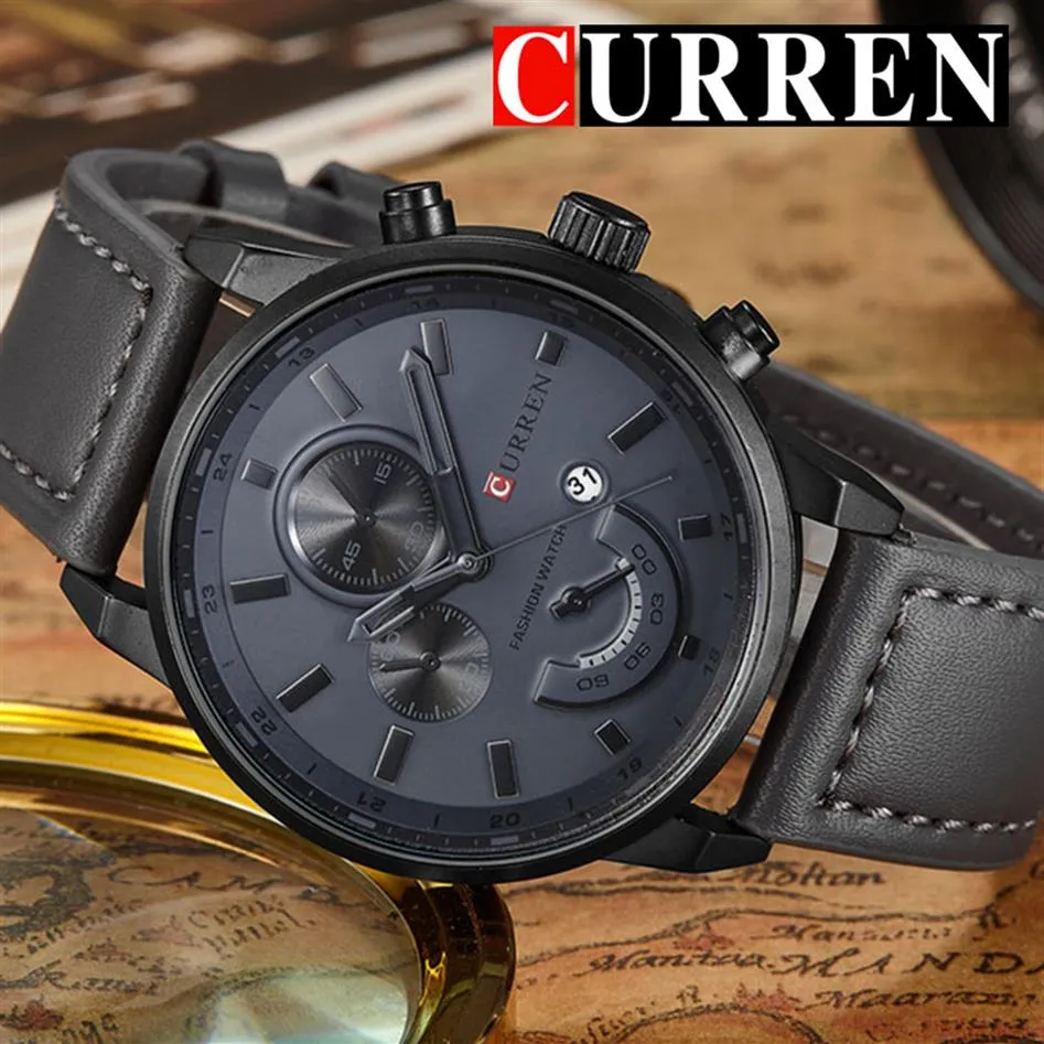 Relogio Masculino Curren Quartz Watch Men 8217 Top Leather Mens Watches Fashion Casual Sport Clock Men Wristwatches295A