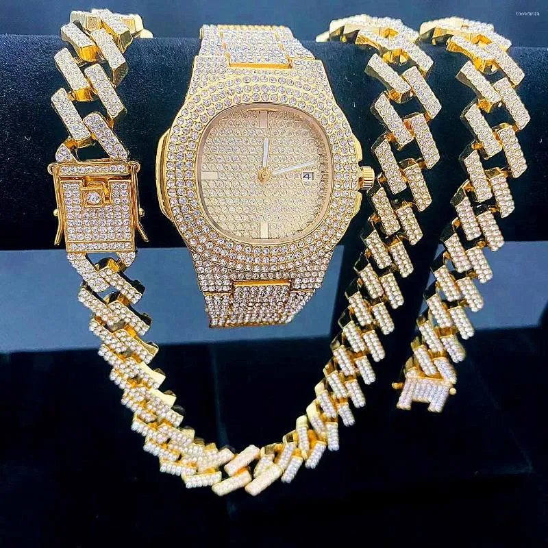 Mens Luxury Set Iced Out Gold Cuban Link Watches With Bracelet And Necklaces Diamond Hip Hop Hip Hop Jewelry From Trevorariza 63.89 DHgate.Com