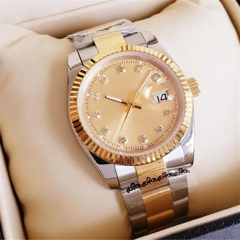2021 Ny ankomst 36mm 41mm Lovers Watches Diamond Mens Women Gold Face Automatic Wristwatches Designer Ladies Watch2704