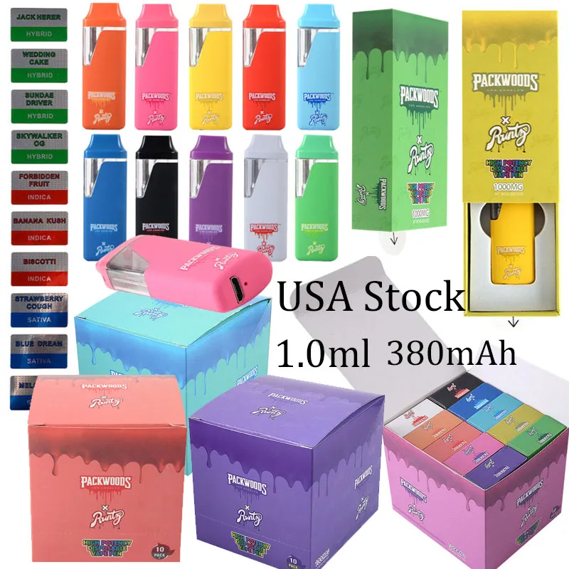 VS Warehouse Packwoods en snelty Disposable Vape Pens 1,0 ml Runtz Oplaadbare E Sigaretten leeg 380 mAh Batterij Starter Kit 1 ml Vapes 1 gram Pod Dab Pen E Cigs