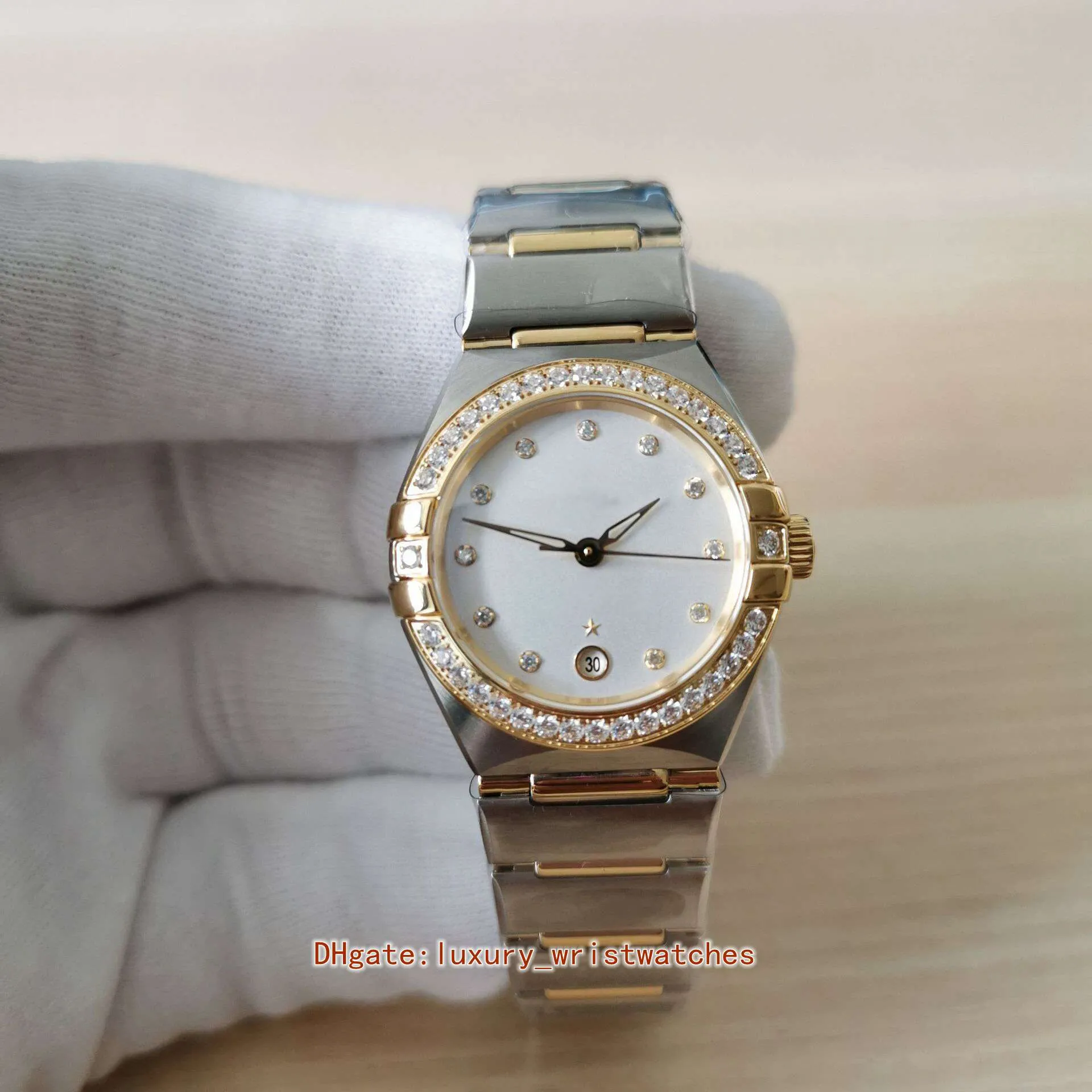 Mulher perfeita Relógios 131.20.29.20.52.001 29mm Diamante Aço amarelo Aço de aço transparente traseiro ETA 8700 Movimento automático Miss mecânica Miss Ladies Watch Wristwatches