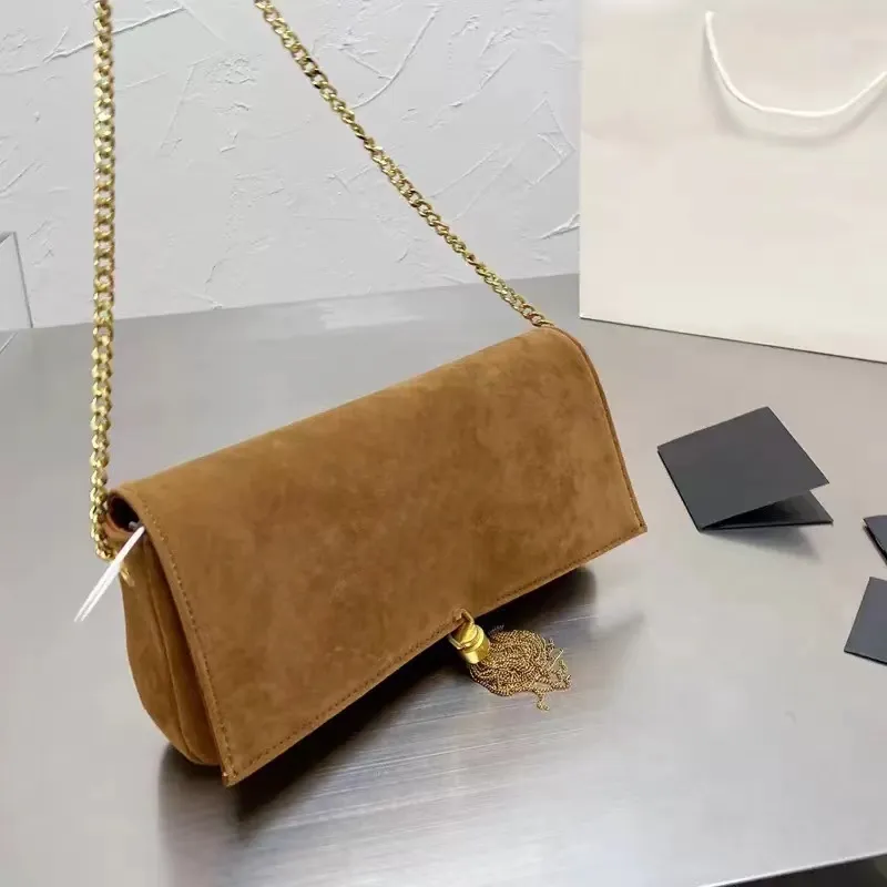 YL matowa skórzana listonoszka luksusowa torba projektowa zamszowa torebka torebka kopertówka torby na ramię modna litera frędzle złote torebki z klapką na łańcuszku