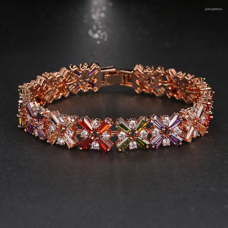 Link Bracelets Emmaya Rose Gold Color Shining Bracelet Multicolor CZ Stones Cluster Women Jewelry Wedding Party Gift
