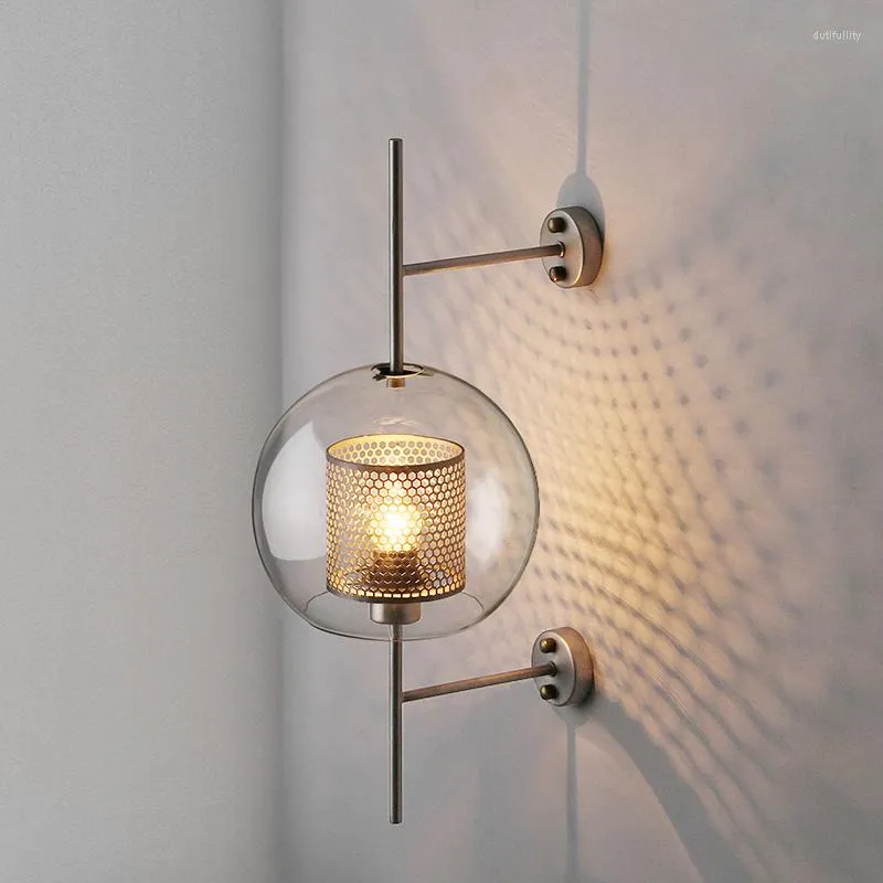V￤gglampor modern glas fixtur armatur sconce belysning transparent lampa runt vintage inomhusf￤lle verlichting
