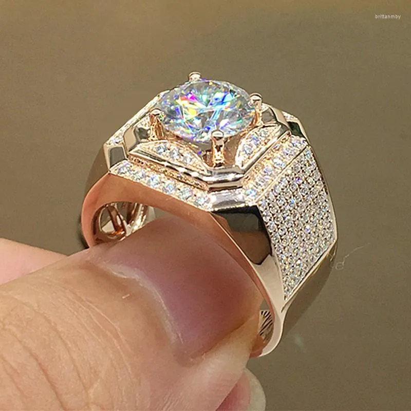 Cluster Rings Мужской 925 серебряный серебряный палец роскошный обручальный обручальный кольцо мальчики 2ct Diamond 18k Rose Gold Size Размер 7-13 Подарок