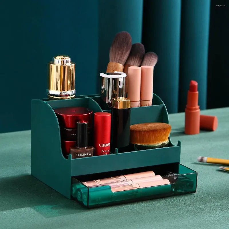 Boîtes de rangement Boîte cosmétique Type de tiroir de bureau Coiffeuse grande capacité Rouge à lèvres Poudre Ombre à paupières Brosse Finition