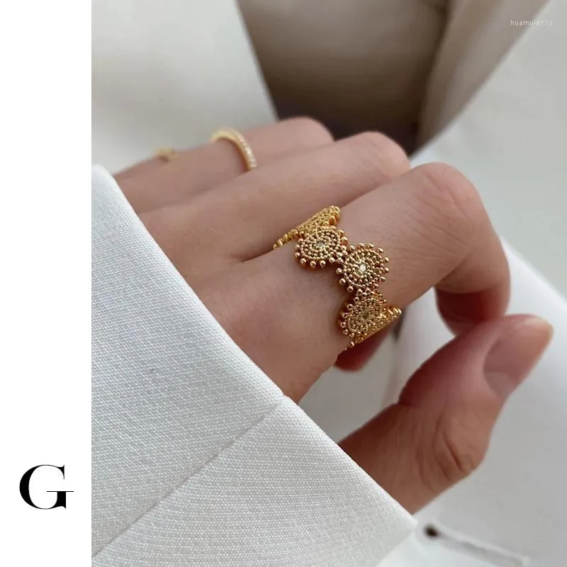 Cluster Rings Ghidbk Baroque Luxury Daisy для девочек 2022 Модные нерегулярные цветочные кружева Cz Retro Ring French Design