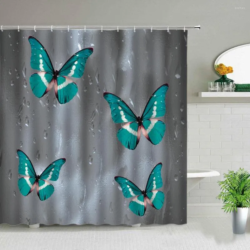 Curtain 3D Printed Butterflies Shower For Bathroom Polyester Waterproof With Hooks Cloth Decoration