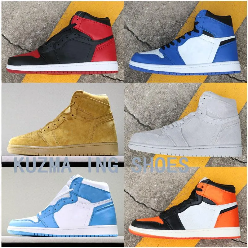High Quality ALL THOSE 1 OG HIGH Basketball Shoes Blue Moon Bred Toe Men 1s UNC Wheat Sneakers Chicago Trainers shoes Grey Suede size 36-47