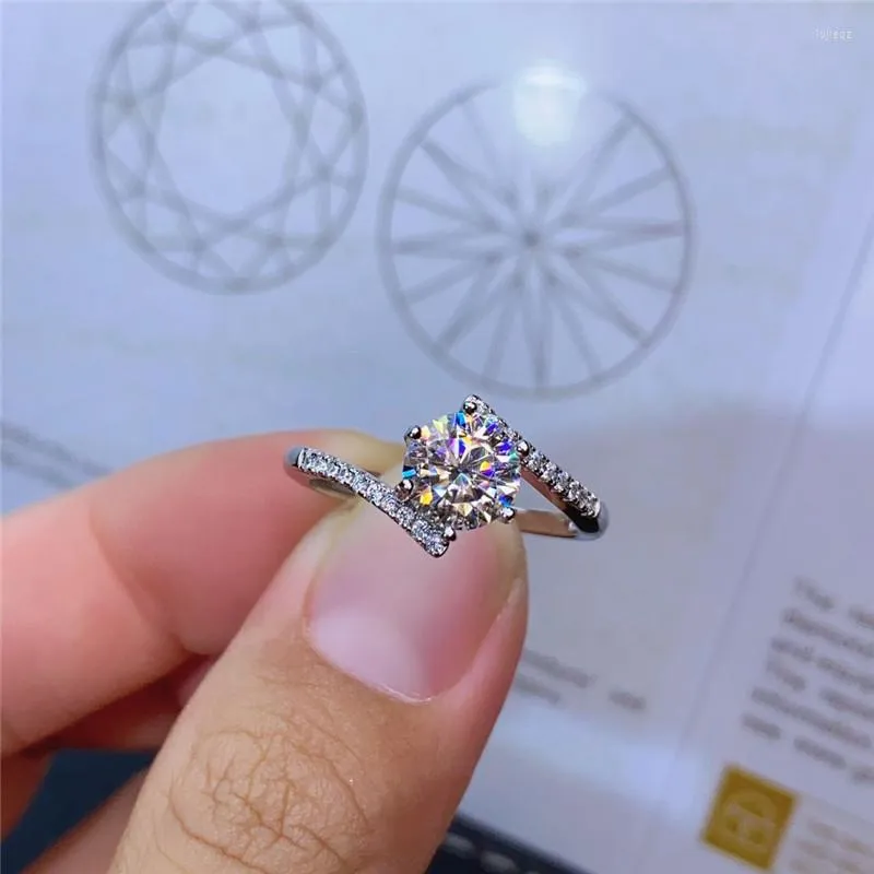 Ringos de cluster em abeaut 1 ct passa diamante teste d cor excelente anel de moissanita cortado 925 jóias finas de engajamento de prata finas