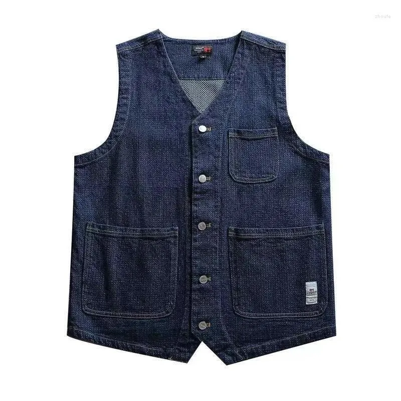 Gilets pour hommes de haute qualité multi-lavé japonais poche vintage vêtements de travail cowboy gilet hommes et femmes BF style lâche mince manteau