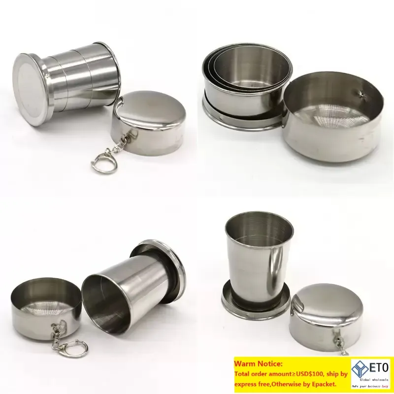 Stainless Steel Portable Outdoor Travel Camping Folding Collapsible Cup Metal Telescopic Keychain DHL