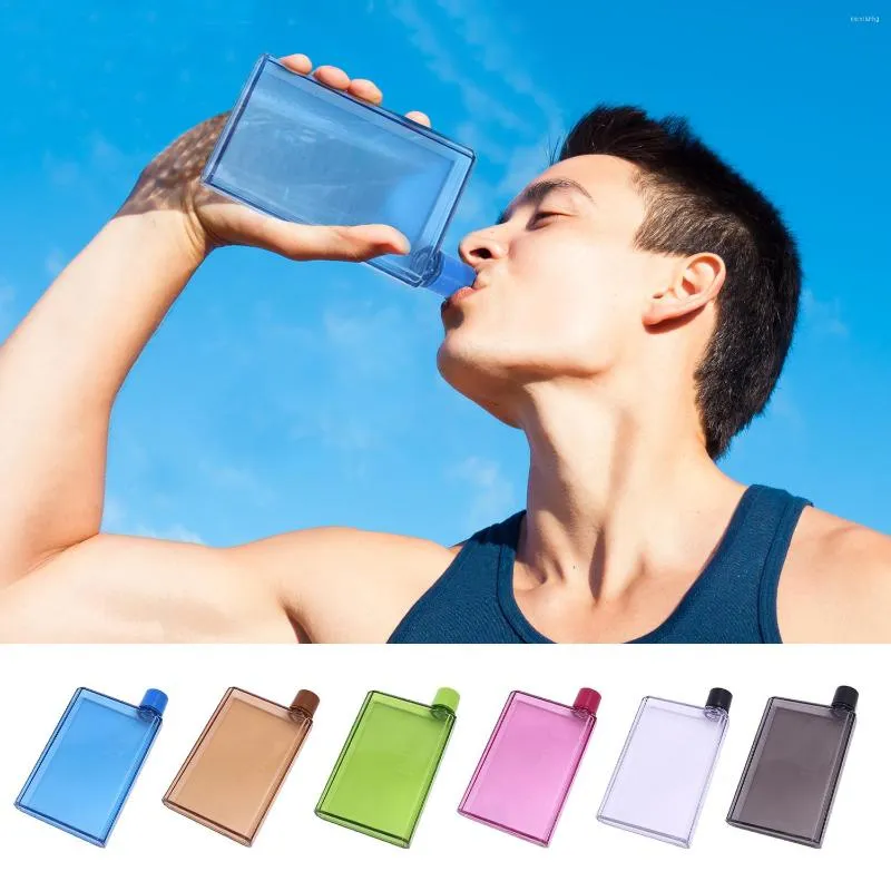 Water Bottles 350-420ML Flat Plastic Drinking Cup Bottle Portable Travel Paper Pad Drinks Kettle Notebook For Camping