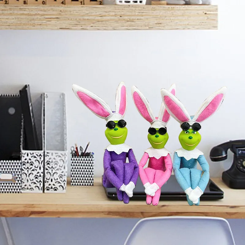 Dolls de p￡scoa Decora￧￣o de desktop Bunny Elf Statue com ￳culos Rabbit Child Gifts