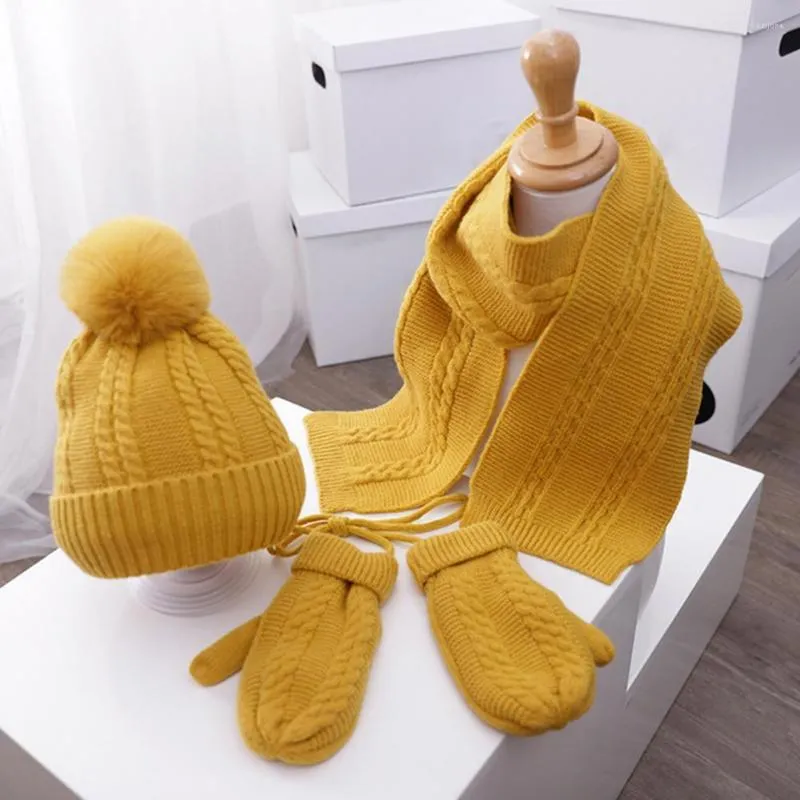 Cappelli Sciarpa Cappello Guanti Palla di peluche Adorabile set lungo da bambina foderato in pile spesso resistente al freddo