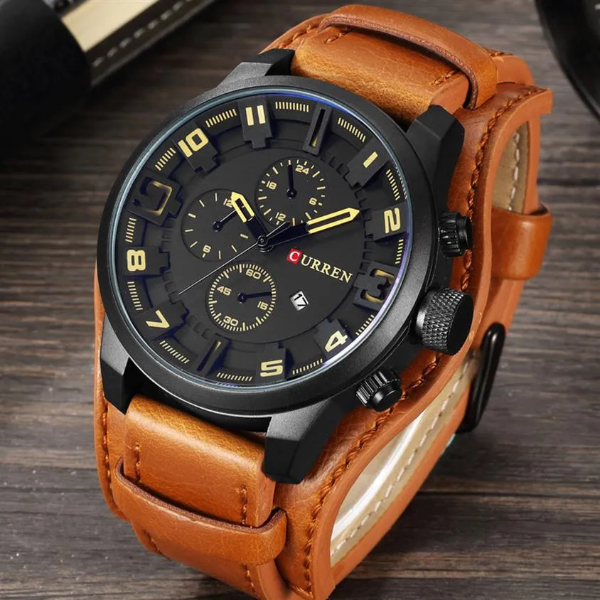 Relogio Masculino Mens Watches Top Brand Luxury Leather Strap Waterproof Sport Men Quartz Watch Military Man Clock Curren228p