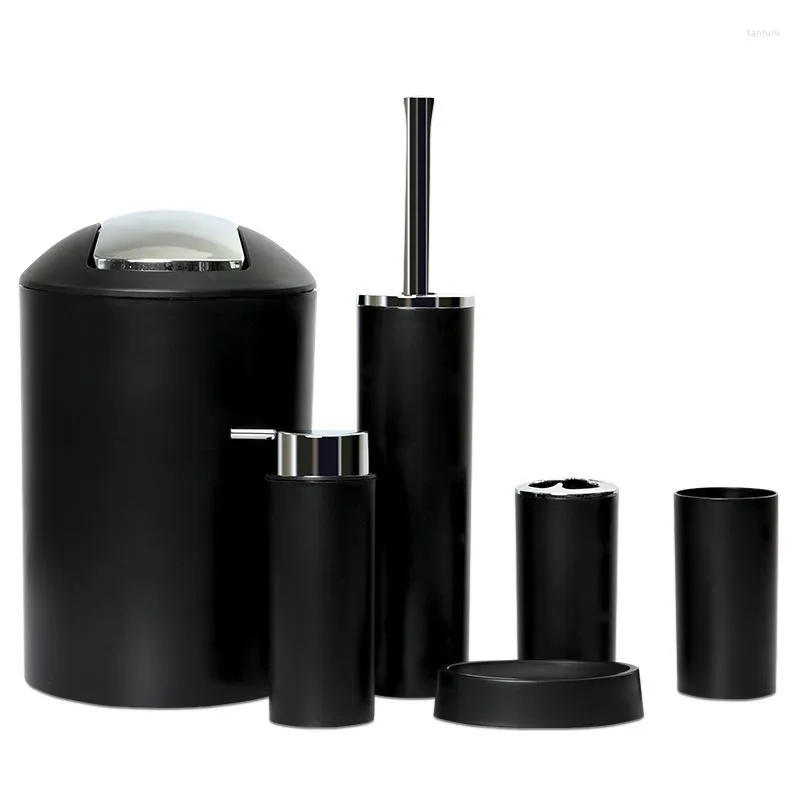 Bath Accessory Set Solid Color Bathroom Accessories Sets Salle De Bain Monochrome Toilet Brush Dustbin Soap Dispenser Tumbler Toothbrush Cup