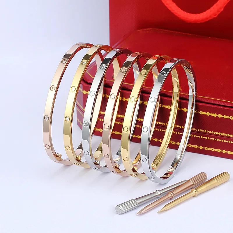 4mm fino 6º Bangles de designer de aço de titânio homens homens amam bracelete prata rosa dourado na pulseira de pintura de puxlação de puxlação Jóias de casal