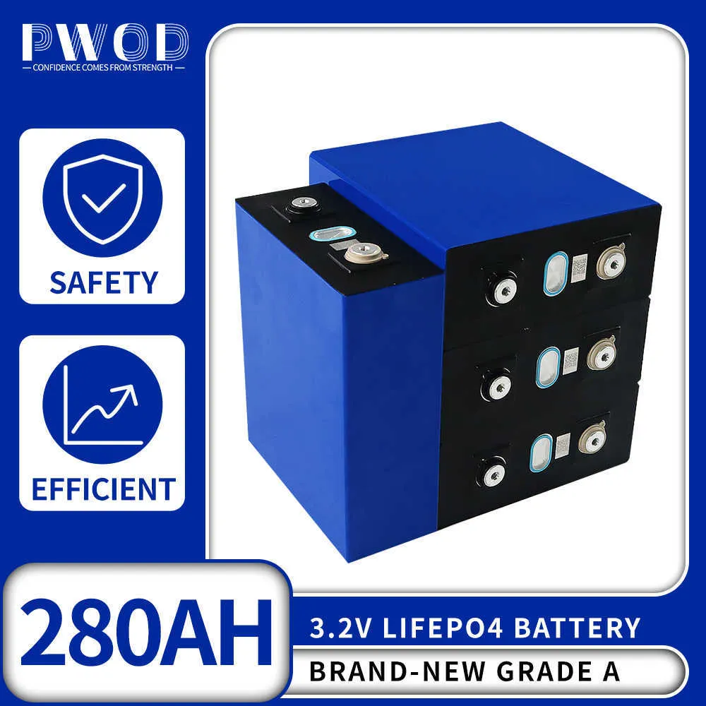 3.2V 280AH RECHARGEABLE LIFEPO4 Batteri litium järnklass A fosfat solcell för 12V 24V 48V Båtgolfvagn RV EV Forklift