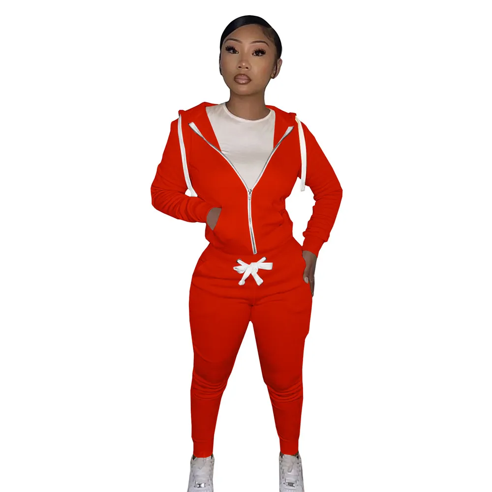 Survêtement Femme Polaire 2 Pièces - Veste Zippée à Capuche + Pantalon, Tenue Décontractée Chaude Pour Automne/hiver