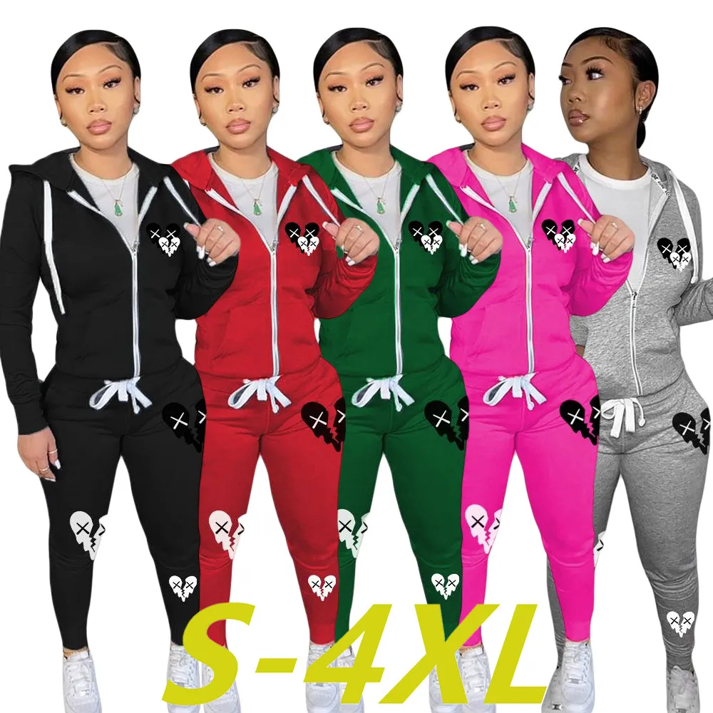 2024 Designer Herbst Winter Frauen Trainingsanzüge Drucken Zwei 2 Stück Set Damen Outfits Casual Langarm Mit Kapuze Hosen Schweiß Anzüge Großhandel 4XL Plus Größe Kleidung 8912