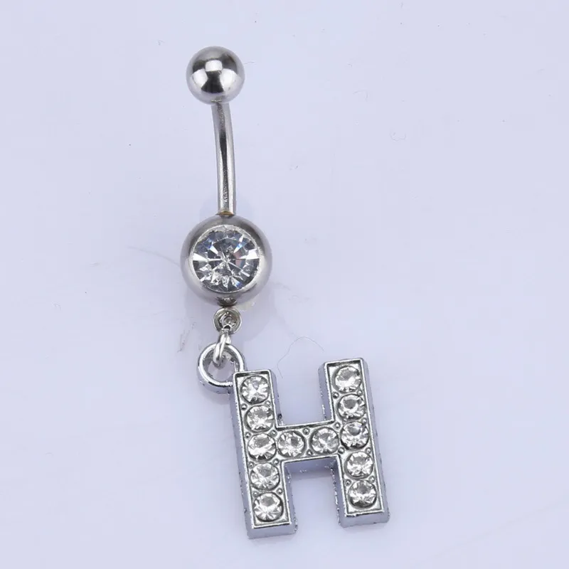 DHL Ship English LetterJewelry A-Z Allergy Prevention Human Puncure Women's Jewelry BellyButton Nail Belly Button Ring Snabb säljer igenom