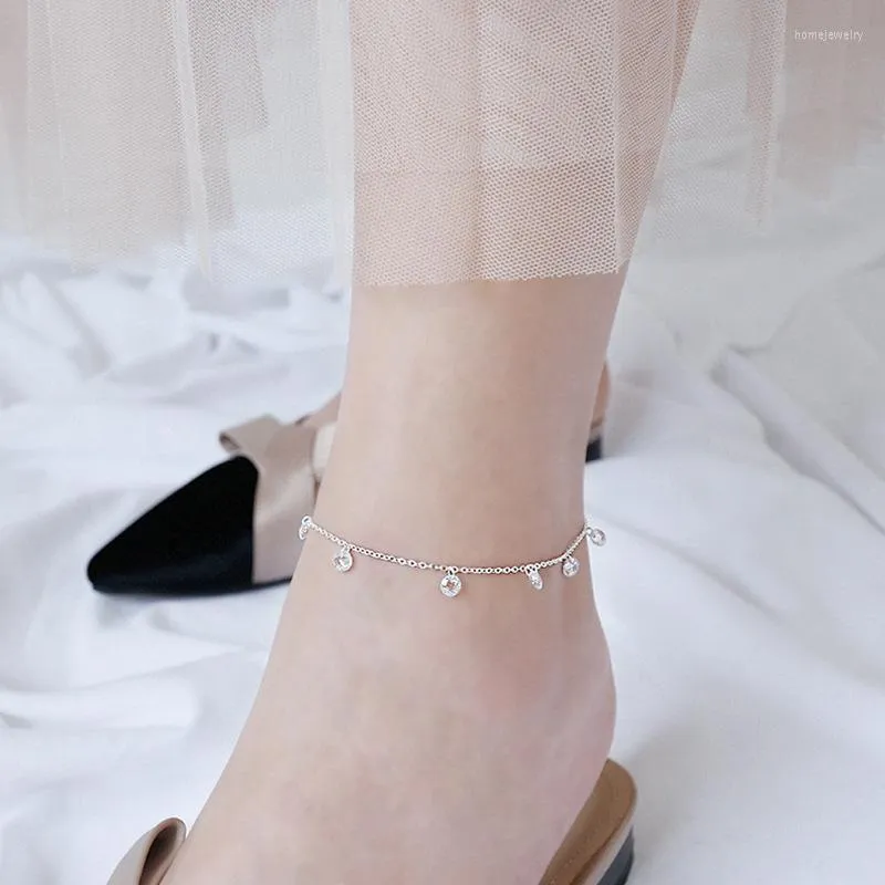 Anklets moda 925 srebrna srebrna kostka biżuteria prosta kryształowy łańcuch stóp dla kobiet dziewczyna s925 kostka nóg bransoletka