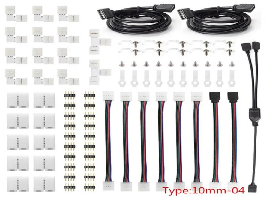 10mm 4pin RGB LED -remsa Ljusanslutningssatser med tlshaped strip jumpers Clips Wire Connection Terminal Splice LED7040424