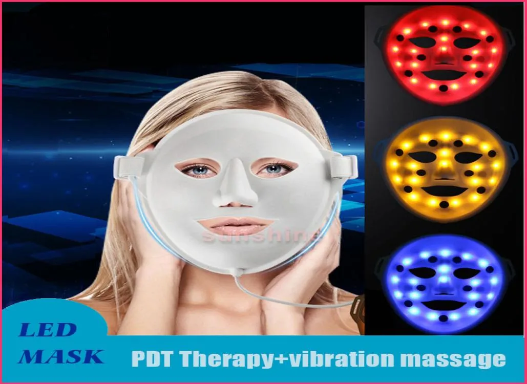 3D vibration massage facial mask 3Color Light Pon LED Electric Facial Mask PDT Skin Rejuvenation Therapy AntiAging Acne Cleara7430820